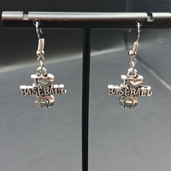 New I Love Baseball Silver Tone Charm Earrings New - Picture 4 of 5